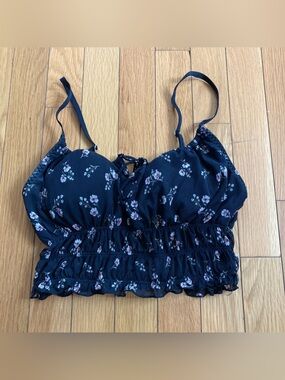 Gilly Hicks Floral Mesh Bralette Crop Top Small S Black Pink Ruched